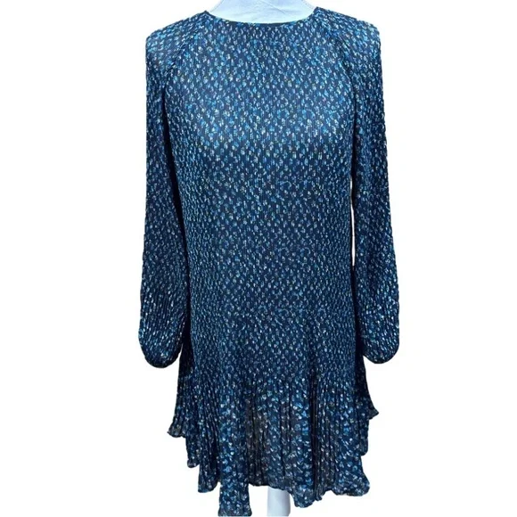 NWT Madewell Crinkle ‘Georgette’ Floral Mini Dress in Deep Indigo Size Medium - Picture 4 of 10